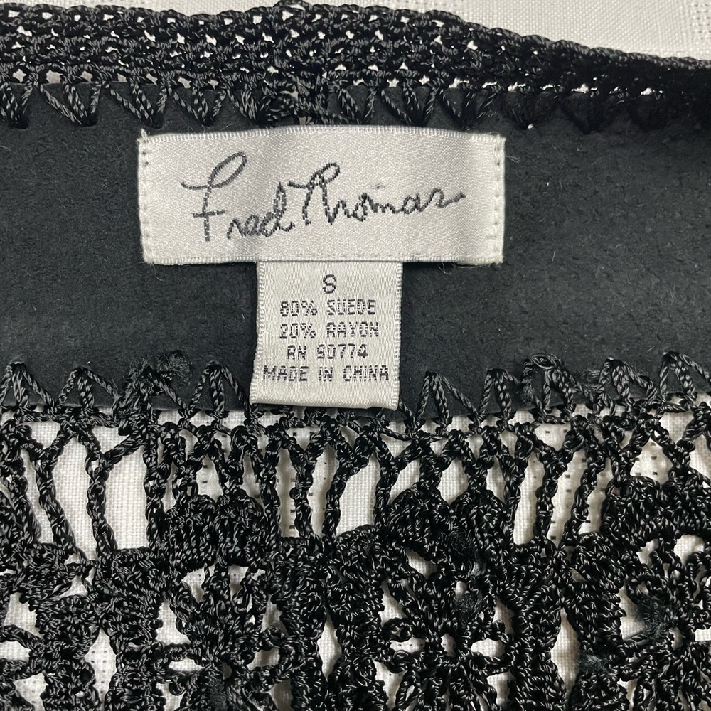 Fred Thomas Black Suede & Crochet Vest Women’s Size Small - Picture 9 of 11